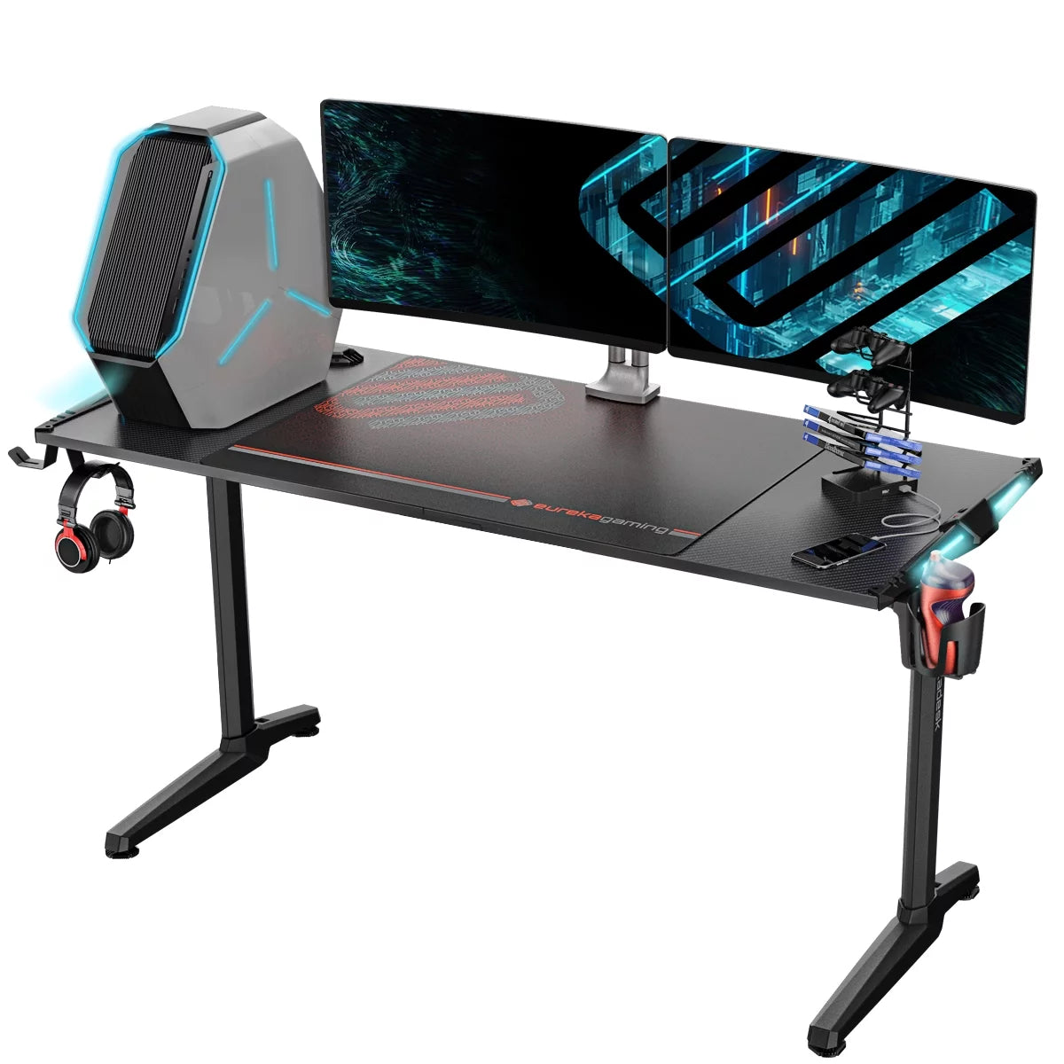 55 Inch Black Gaming Computer Desk with RGB Lights