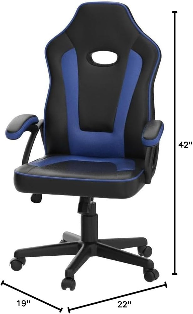 Gaming Chair Ergonomic Office Chair Computer Desk Chair with Lumbar Support Flip up Arms Adjustable Height Swivel PU Leather Executive PC Chair with Wheels for Adults Women Men (Blue)