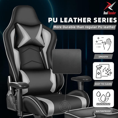 Gaming Chair with Footrest, Gaming Chairs, Comfortable Office Chairs Ergonomic Computer Gamer Chair with Headrest and Lumbar Support, High Back Gaming Chairs for Teens Adults, Grey