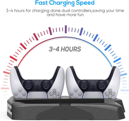 Vertical Cooling Stand Compatible with PS5 Console, Charging Station Dock with Controller Charger Ports and Retractable Game Storage - Black